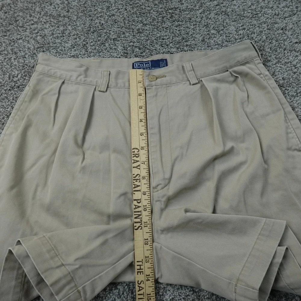 VTG Polo Ralph Lauren Shorts Mens 34 Beige Tan Andrew Chino Pleated 90s Golf Dad